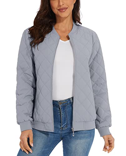 Magcomsen Women's Jackets Lightweight Fleece Jacket Quilted Jackets Zip-Up Jacket Winter Outerwear Casual Bomber Jacket With Pockets #TOP1