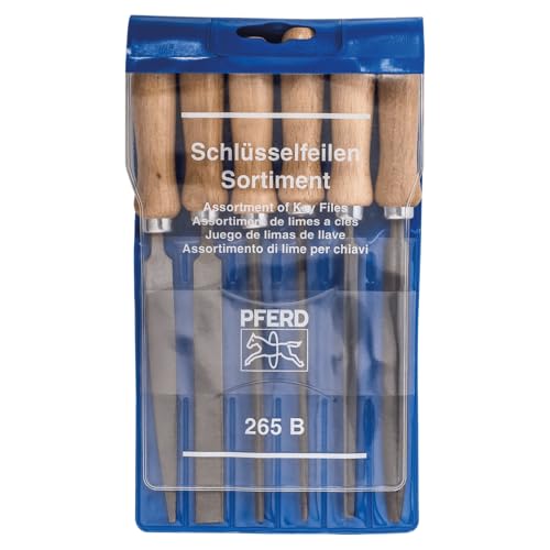 PFERD Schlüsselfeilen-Set 265 B in Kunststofftasche, 6 Feilen, 100mm, mit Holzheften, 11706100 - für eine große Bandbreite von filigranen und leichten Feilaufgaben geeignet