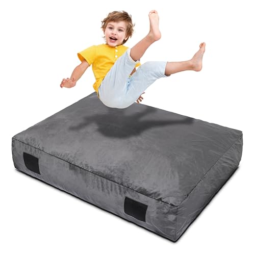 Homewell 3 x 4 Ft Crash Pad â€“ Soft Velvet Cover Sensory Crash Pad for Kids with Durable Shock-Absorbing Foam, Machine Washable Cover, Ultimate Comfort and Safety for Kids, Adults and Pets (Gray)