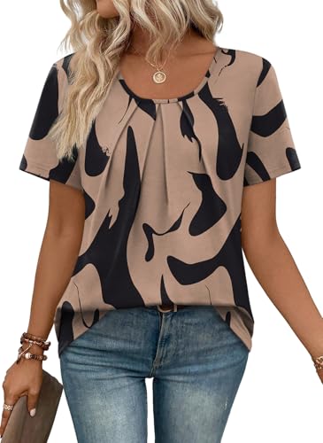 Image of WIHOLL Women T Shirts Pleated Short Sleeve Tops Business Casual Dressy Blouses