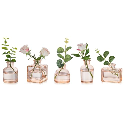 Glasseam Vases à bourgeons pour fleurs : lot de 5 vases ambrés champagne pour maison, salon, table à manger, fête de mariage, décoration de table