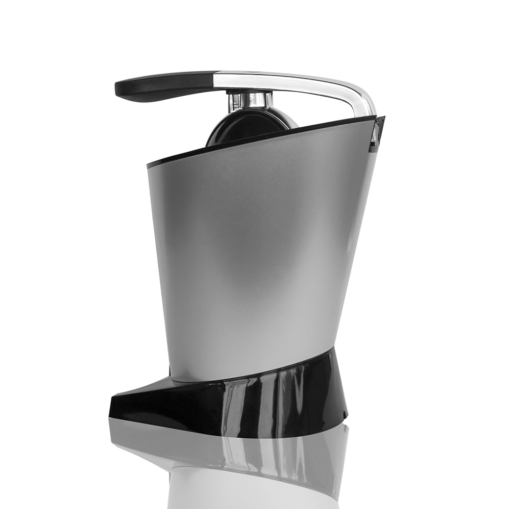 BEHOME Spremiagrumi Elettrico Professionale 2Litri | Spremiagrumi da Bar a Leva con braccio e beccuccio | 2 coni Acciaio Inox per Arancia e Limone e Filtro interno, nero e silver