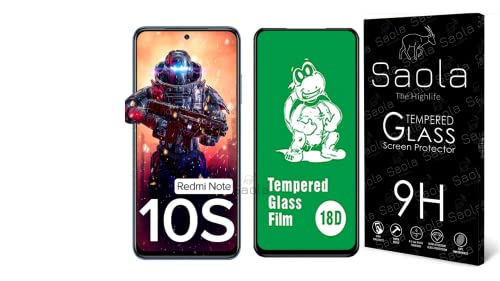 Saola 18D Full Screen Protector Tempered Glass With Inbuilt Airbag Borders For Redmi Note 10S (Pack Of 1) With Free Installation Kit. Full Screen Coverage - 6.43 Inch