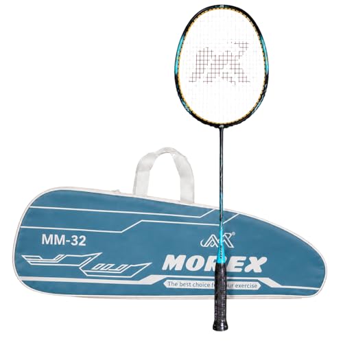 Image of Morex Carbon Graphite Badminton Racket with Full Cover Bag | Durable Carbon Shaft & Curve Frame for Better Sweet Spot & Smash Power | Ideal for Beginners & Advanced Players (Blue & Black)