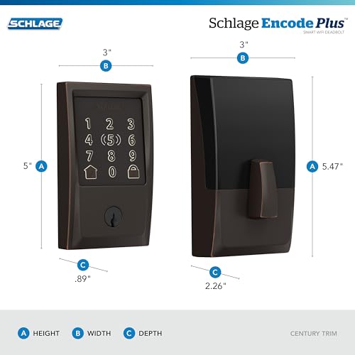 Image of Schlage Encode Plus Smart Wi-Fi Lock for Front Door, Keyless Entry Deadbolt, Unlock with Apple Watch, Built-in WiFi and App Control, Easy Install, Alexa & Apple HomeKit Compatible, Aged Bronze
