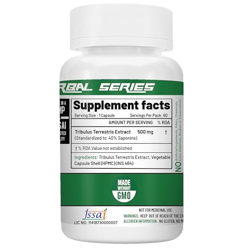 Image of Nutrija Tribulus Terrestris Extract 500mg | 60 Capsules | standardized to 40% Saponins | Supports Natural Testosterone, Muscle Growth & Repair