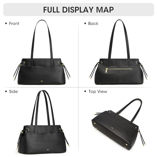 Image of Kattee Stylish Leather Bucket Bag for Women with 2 Detachable Straps | Top grain pebbled leather with drawstring sides, roomy pockets, and space for a 7.9-inch tablet.