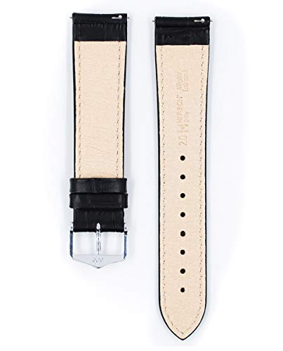 Hirsch Duke Calf Watch Strap - Black Band/Silver Buckle - Xl - 22Mm / 20Mm - Shiny Silver Buckle - Alligator Embossed Calf Leather Band #TOP2