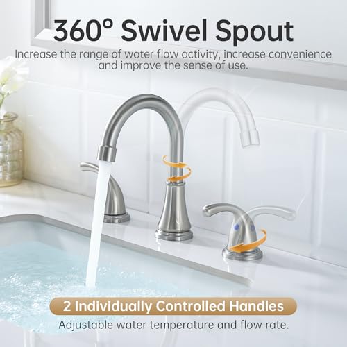 Image of Bathroom Sink Faucet FRANSITON Centerset 8 Inch 2 Handle Bathroom Sink Faucet Lead-Free with Pop-up Drain Stopper and Supply Hoses (Brushed Nickel, 8 Inch)