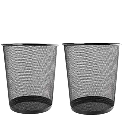 Image of G & P ENTERPRISE Metal Mesh Waste Bin (Black) - Big Size Office Dustbin, Heavy-Duty Wire Mesh Trash Basket, Round Open Mesh Garbage Bin for Home, Office, Bedroom & Study Table (Pack of 2)