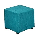 QUARKZMAN Quadratische Hockerabdeckung Jacquard Polyester Stretch Hockerbezug Hockerschutz Für Wohnzimmer Schlafzimmer Passt Auf Länge 33-45.7cm/13-18 S-Groß Dunkelgrün