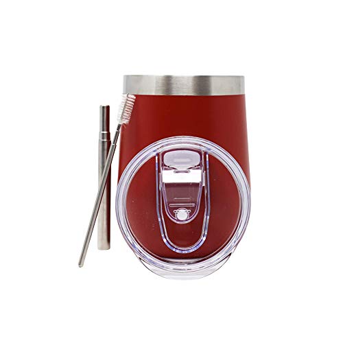 Ambersaria 12oz Wine Tumbler Stainless Steel Double Wall Vacuum Insulated Condensation BPA-Free Tumbler with Leak-Proof Lid Adjustable Cleaning Brush Straw Velvet Bag Lipstick