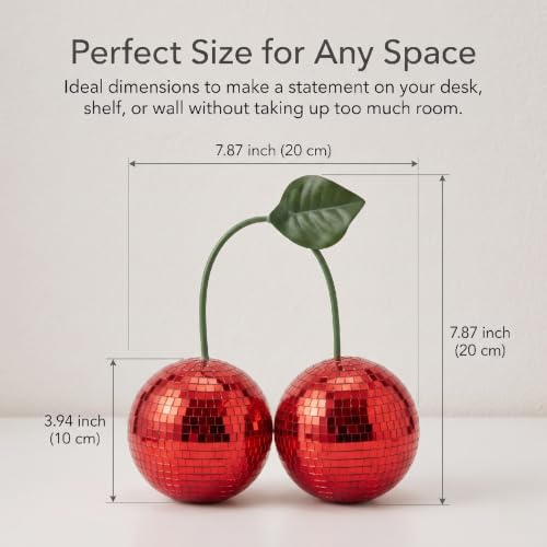 Bola espejada roja de 7,9 pulgadas para decoración de habitación con temática de cereza, arte para mesa o pared, espejo de vidrio miniatura 2