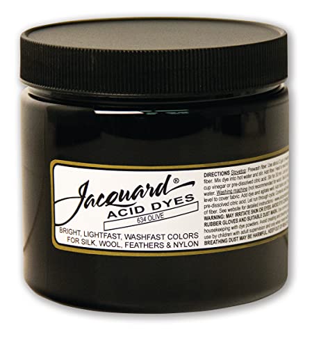 Jacquard Acid Dye - Olive - 8 Oz Net Wt - Acid Dye for Wool - Silk - Feathers - and Nylons - Brilliant Colorfast and Highly Concentrated