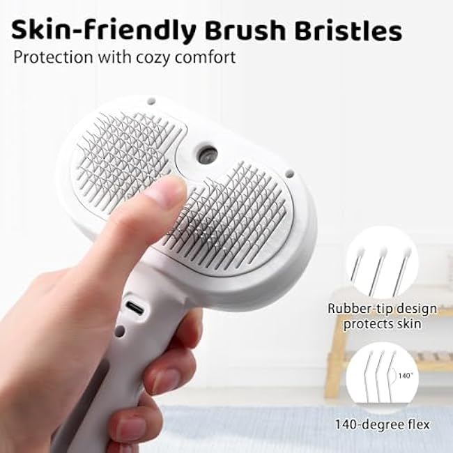 Steam Slicker Brush Pet Shedding Hair-Spray Brushes for Grooming and Desheding, Indoor Detangler for Cats and Dogs,4 in 1, Suitable for Long and Short-Haired, Effectively Removes Loose Fur (White)-RdbYGhlJ