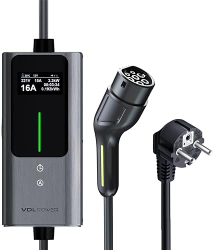 Cavo Ricarica Auto Elettrica,5m [3,6kW| 6-16A]Colonnina Ricarica Auto Elettrica Tipo 2 Schuko,Wallbox con LCD Controllo Digitale Compatibile (EC12-5M)