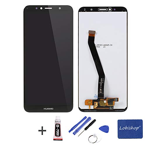 Lobishop Bloc Complet Vitre Tactile Noir et Ecran LCD pour Huawei Y6 2018 avec Colle B7000 + Outils + Screen Cleaner