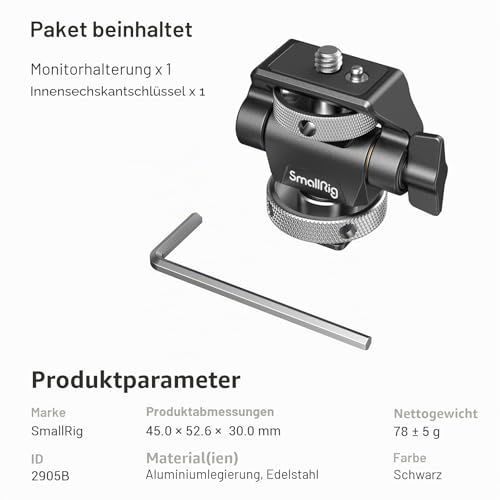 SMALLRIG Kamera Monitor Mount mit Kaltschuhadapter, 360° drehbar und 180° neigbar, Verstellbarer Monitorhalter mit Rändelschraube zum Einstellen der Spannung, mit Anti-Twist-Design – 2905B