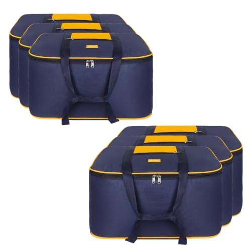 Image of M MEDLER STG 85 Liters Large Underbed Storage Bag Moisture Proof Cloth Organiser with Zippered Closure and Handle (Blue - yellow), (58x48x30cm) Rectangular- PACK OF 6