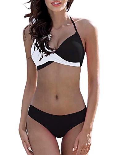 Eledobby Biquíni Feminino Patchwork Cabresto Sexy Biquíni de Cintura Baixa Maiô de Praia Cross Maiô