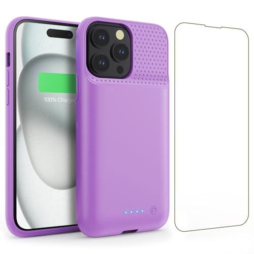 Battery Case for iPhone 15Pro (6.1Inch), Real 7500mAh Ultra Slim Portable & 15W Fast Charging, Rechargeable Protective Extended Charger Case Cover Only for iPhone 15Pro Charging Case-Purple