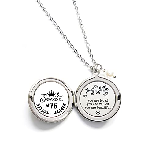 Sweet 16 Birthday Hidden Message Locket Necklace Encouragement 16 Year Old Birthday Gifts for Daughter Grandgaughter Niece