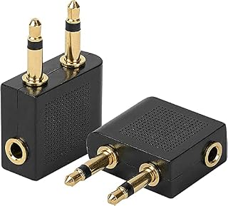 (2 pack) Airplane Airline Flight Adapters for Headphones, AUX (2 Pack, Golden Plated)
