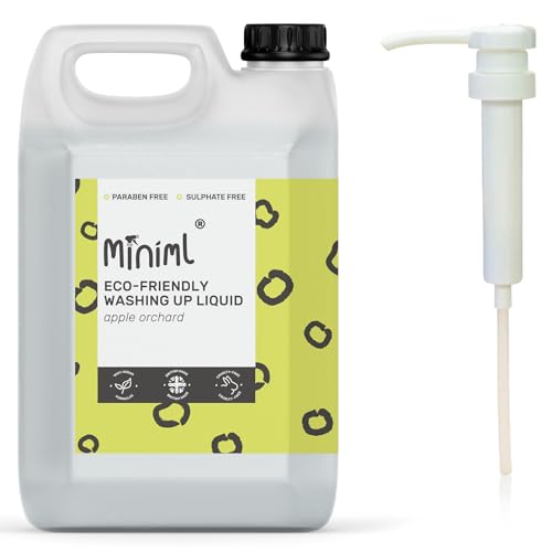 Miniml Eco Washing Up Liquid - 5L Refill and 5L Pump - Apple Orchard Scented - Non Bio & Skin Sensitive Friendly - Plant Based Vegan & Cruelty Free - Natural Cleaning Products (500 Washes)