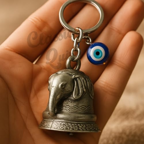 Image of Evil Eye Hooked Guardian Bell Keychain - Protective Lucky Charm Bell with Clip Hook for Bike, Car, Key & Bag | Spiritual Good Luck Talisman Gift