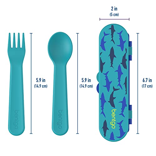 Bentgo® Kids Utensil Set - Reusable Plastic Fork, Spoon & Storage Case - Bpa-Free Materials, Easy-Grip Handles, Dishwasher Safe - Ideal For School Lunch, Travel, & Outdoors (Shark) #TOP4