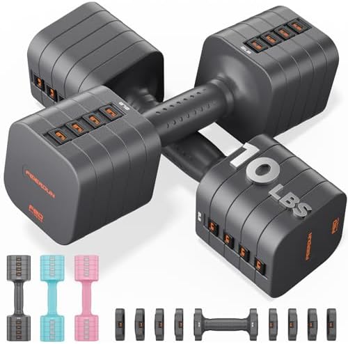 FEIERDUN DB3 5-in-1 Adjustable Dumbbell Set, 6LB/10LB Pair Adjust...