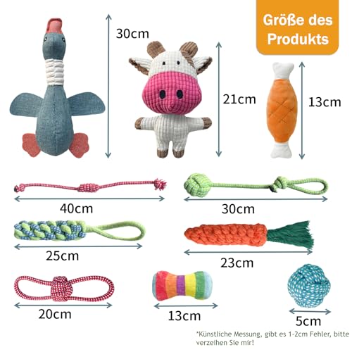 SUNFATT Hundespielzeug kleine Hunde,10 Stück Welpenspielzeug für kleine Hunde,Quietschspielzeug und Kauspielzeug Hundespielzeug Set,Waschbares Natürlicher Baumwolle & Ungiftig