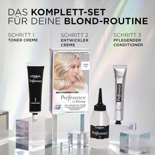 L'Oréal Paris Haartoner, Anti-Gelbstich für kühles Blond und intensiven Glanz, Ohne Ammoniak, Préférence Le Blonding, Platinum Ice