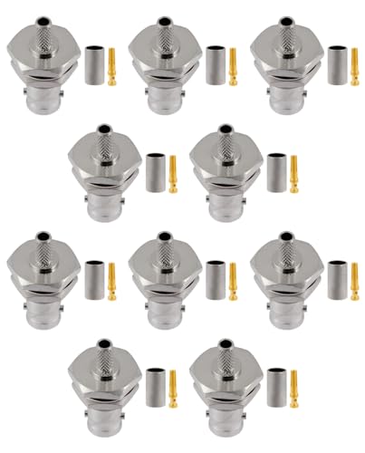 Vecys 10 PCS BNC Connectors 50 Ohm BNC Female Crimp Connector for RG58 RG142 RG400 VLMR195 RF Coax Cable, Gold - Image 4
