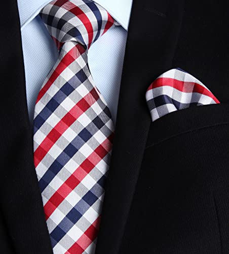 Image of HISDERN Ties for Men Formal Business Plaid Checked Mens Ties and Pocket Square Set Classic Wedding Necktie Handkerchief