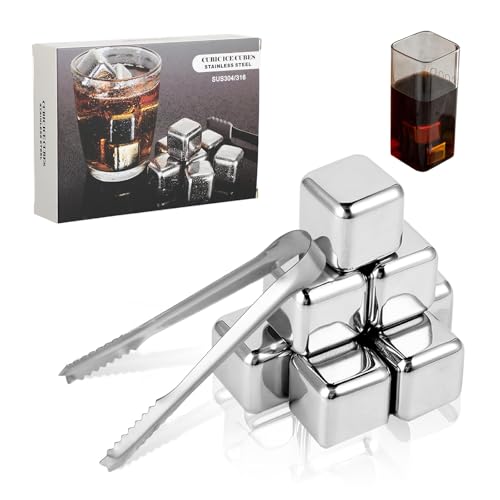 8 Piezas Cubitos Hielo Reutilizable - Cubitos de Hielos Acero Inoxidable - Piedras de Whisky de Acero Inoxidable 304 con Pinza - Ideales para cócteles, vinos y Mucho más