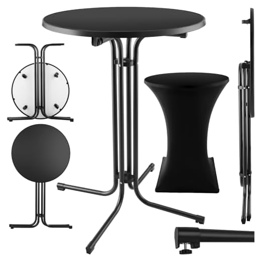 TecTake® Table Haute Mange Debout Table Bistrot - de Bar Ronde - Pliante Acier laqué Ø 90cm x 110 cm Housse Mange Debout Incluse pour Réception Mariage Anniversaire Fête de Jardin