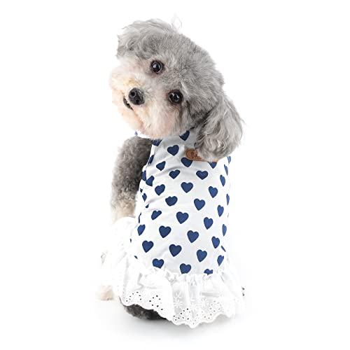 Ranphy Dog Dress For Small Dogs Girl Puppy Sleeveless Clothes Pet With Cute Heart Print Skirt Doggy Spring Summer Outfit Cats Apparel, Blue, Xl #TOP3