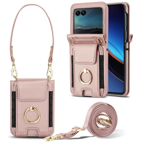 Coque Motorola Razr Ultra 2025 or rose style sacoche lanière pour sorties et soirées