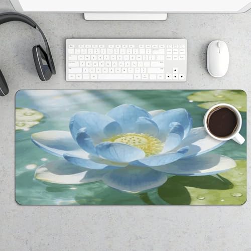 Light Blue Lotus desk pad grande impermeable 30x60 cm miniatura 5
