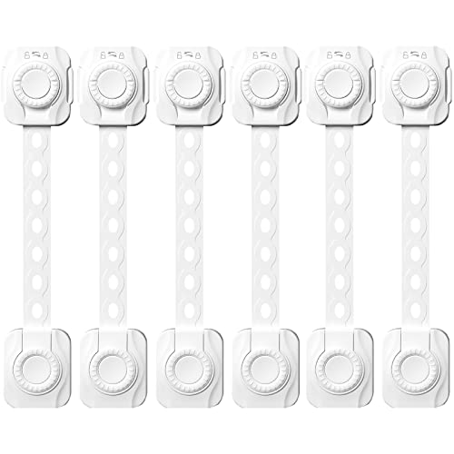 Babysicherung Schrank Schubladenschutz verstellbar mit kürzbar Band Kinder Sicherheits für Schubladen Möbel Tür einfach Kleben ohne Bohren 6 Stück-Weiß Cover