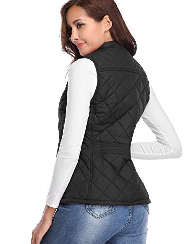 Fuinloth Women's Quilted Vest, Stand Collar Lightweight Zip Padded Gilet Black M #TOP2
