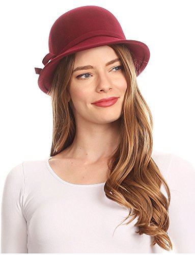 Sakkas Sally Vintage Style Wool Cloche Bucket Winter Hat with Bow Accent