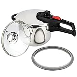 Magefesa® Practika Plus complet mini olla a presión súper rápida de 3.2 Litros, acero inoxidable, apta para todo tipo de cocinas, inducción, express, pack exclusivo junta extra + tapa de cristal