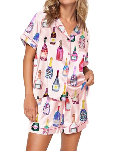Image of SHESHOW Satin Pajamas for Women Set Preppy Animals Pjs Short Sleeve Shorts 2 Piece Loungewear Sets XS-XXL