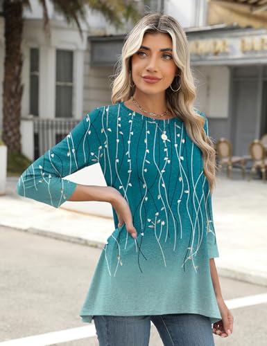 LOMON 3/4 Sleeve Tunic Tops for Women Loose Fit Dressy Casual Blouse Flowy Shirts to Wear with Leggings S-3XL