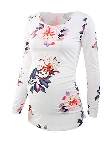 Ecavus Women's Maternity Tops Long Sleeve Clothes Flattering Side Ruched Pregnancy T-Shirt Cover