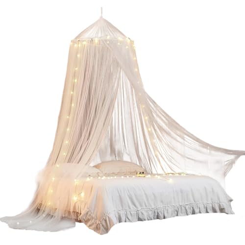 Mosquitera plegable de cúpula para cama con dosel de princesa y luces 2