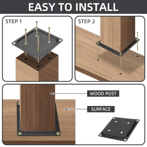 Rasugarlary 8 Pcs Wood Post Plate, 4\" x 4\" Decking Post Base Connector Brackets 201 Steel Wood Fence Post Anchor Base Deck Porch Railing Support Kit
