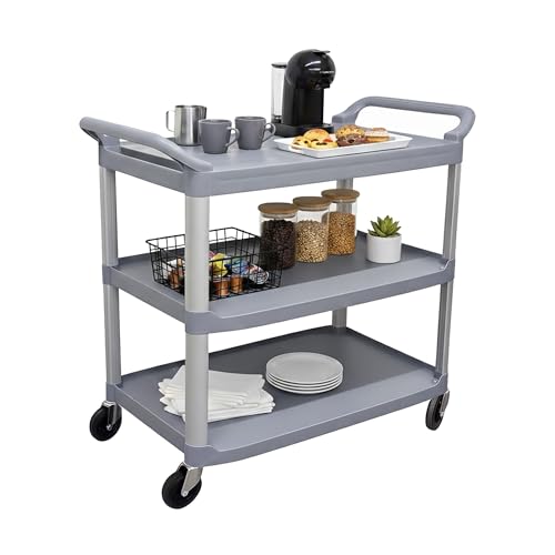 Chabrias Ltd Medium (81× 91 × 41cm) 3-Tier Service Trolley on Wheels - Heavy-Duty Aluminium Utility & Catering Trolley 75kg Per Shelf Load Capacity Kitchen Salon & Workshop Storage Cart